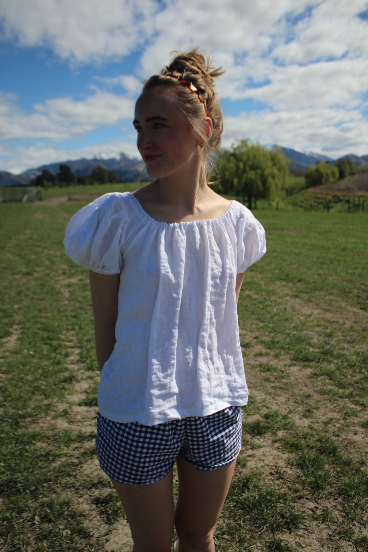 Jacinta Low Rise Mini Shorts in Blueberry Gingham