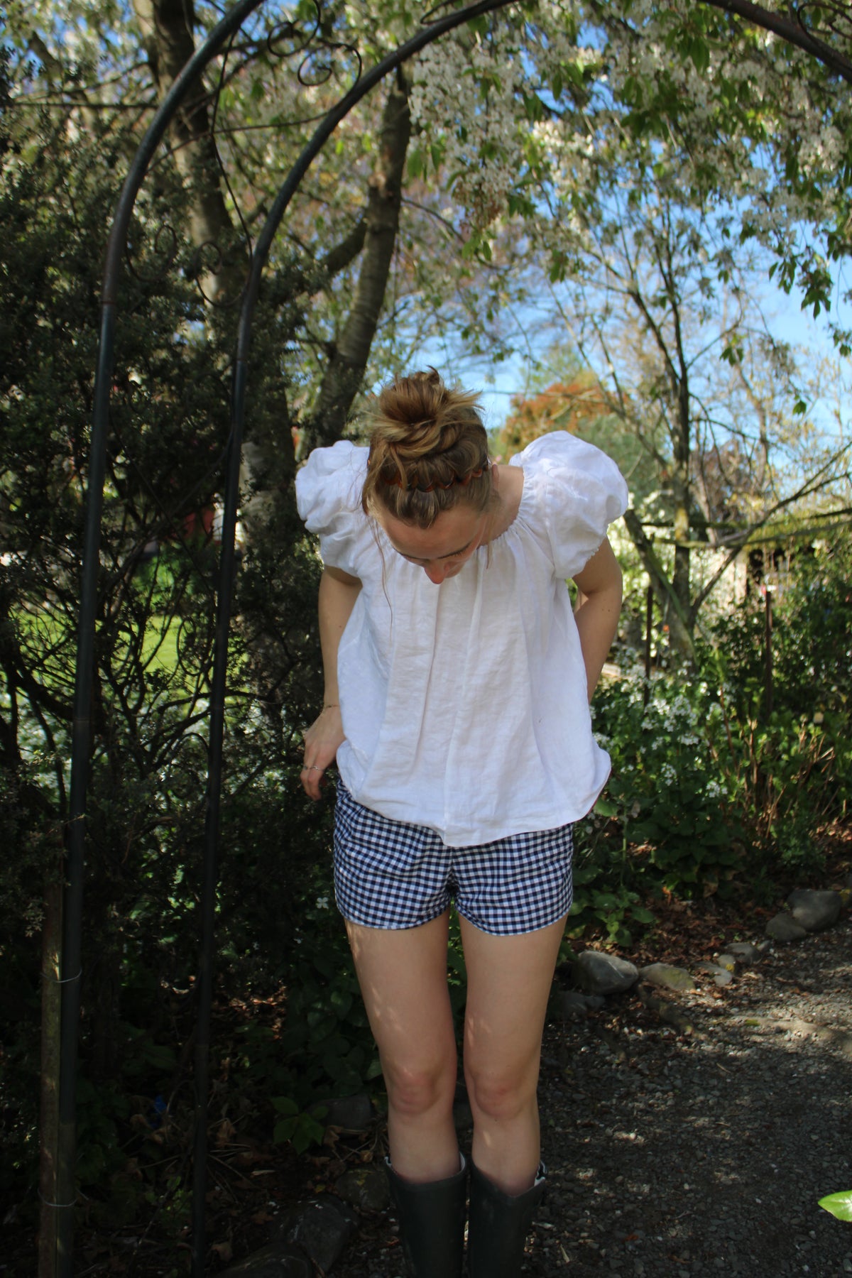 Jacinta Low Rise Mini Shorts in Blueberry Gingham