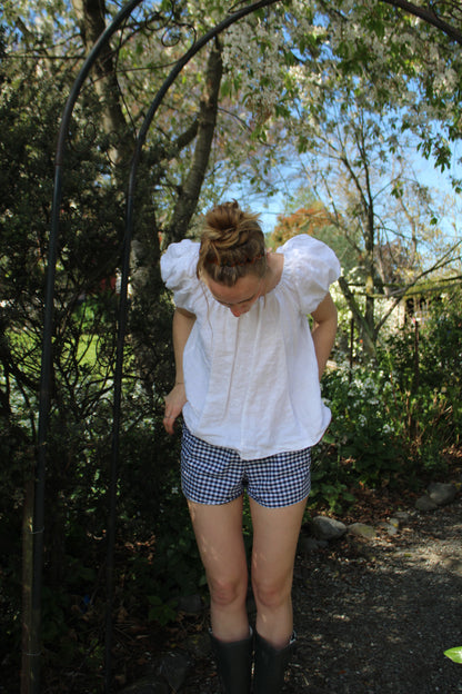 Jacinta Low Rise Mini Shorts in Blueberry Gingham