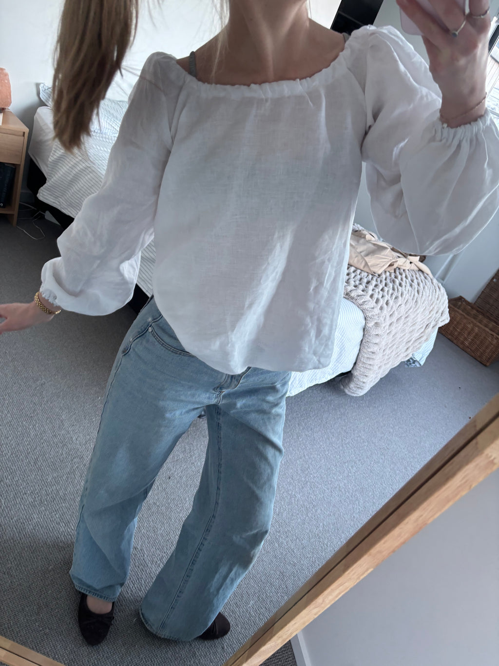Madeline Full Sleeve Blouse in White Linen