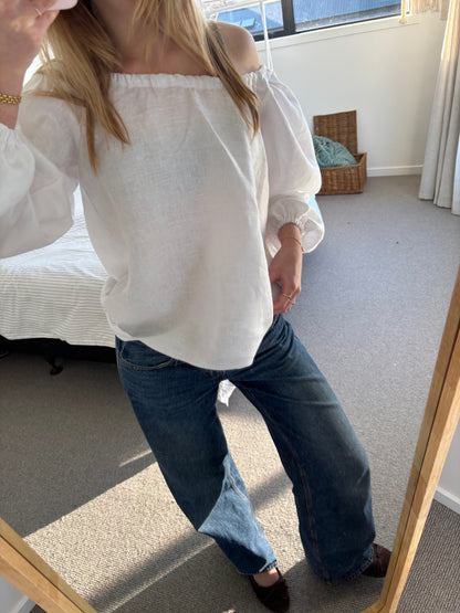 Madeline Full Sleeve Blouse in White Linen