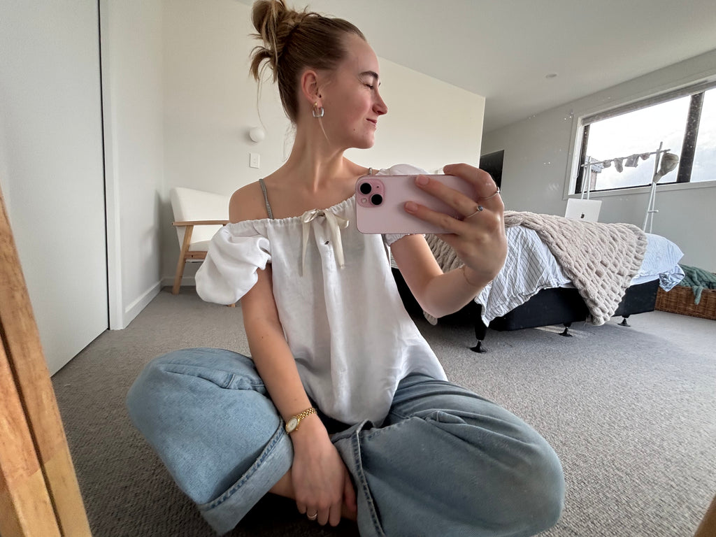 Madeline Blouse in White Linen