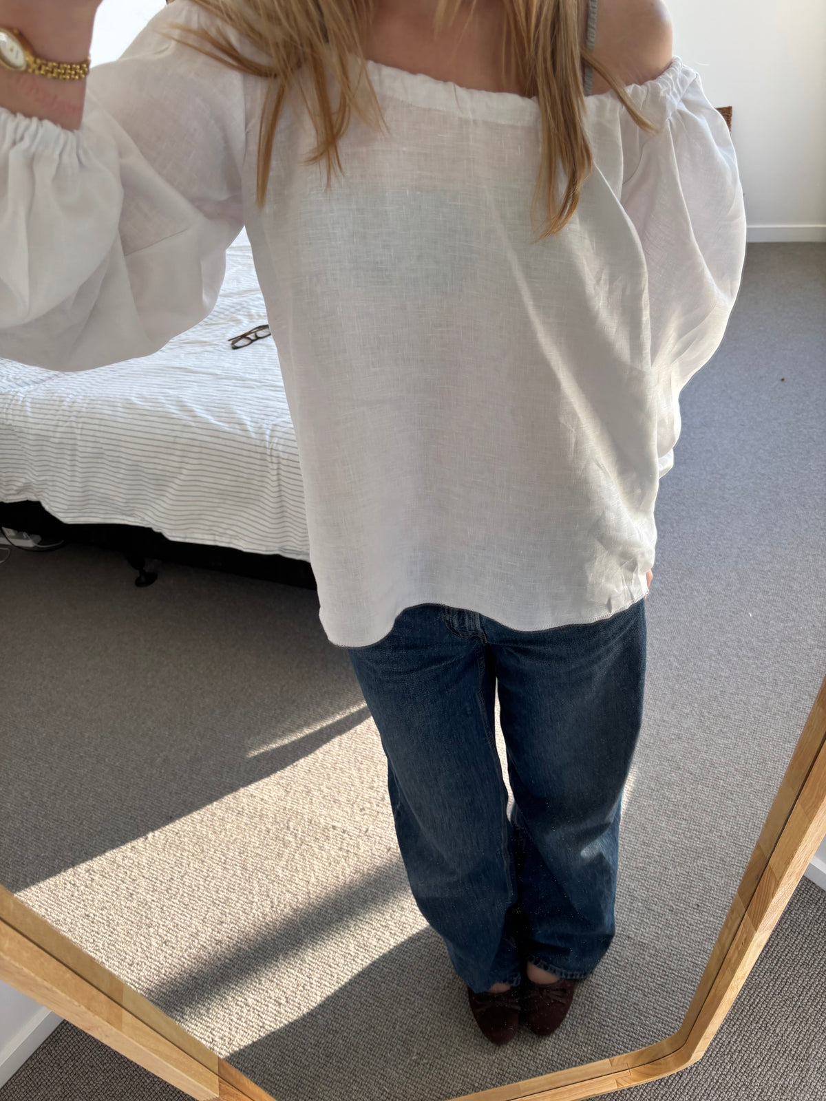 Madeline Full Sleeve Blouse in White Linen