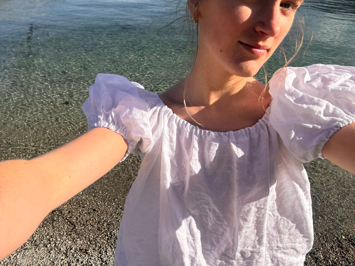 Madeline Blouse in White Linen