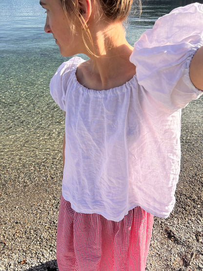 Madeline Blouse in White Linen