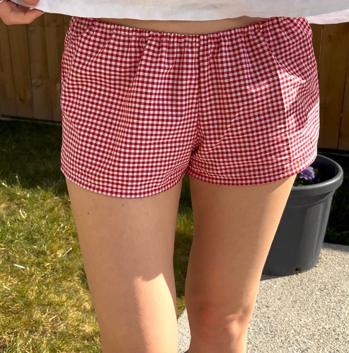 Jacinta Low Rise Mini Shorts in Strawberry Gingham