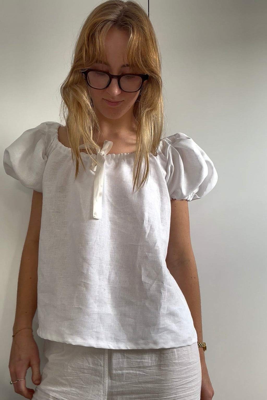 Madeline Blouse in White Linen