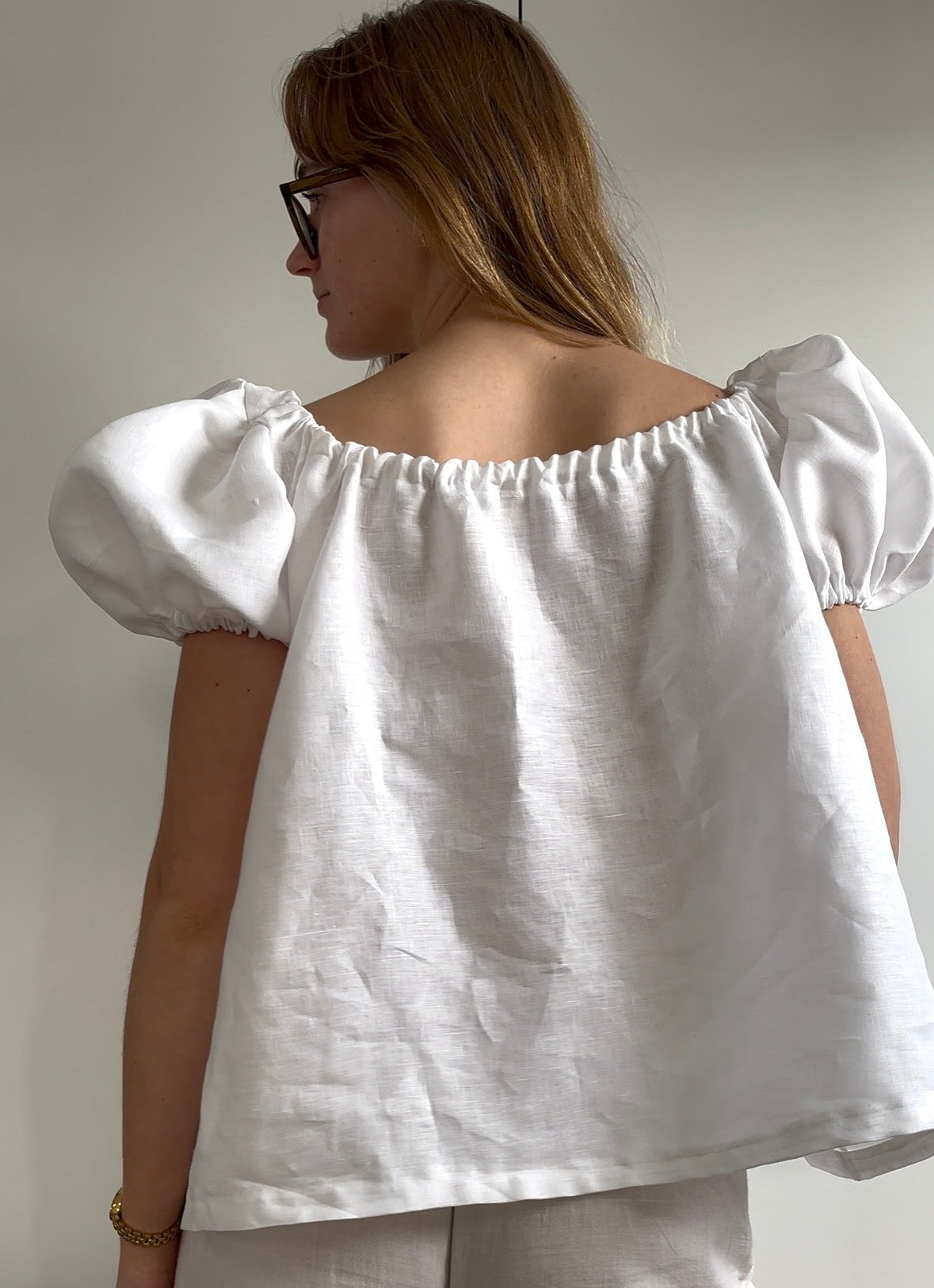 Madeline Blouse in White Linen