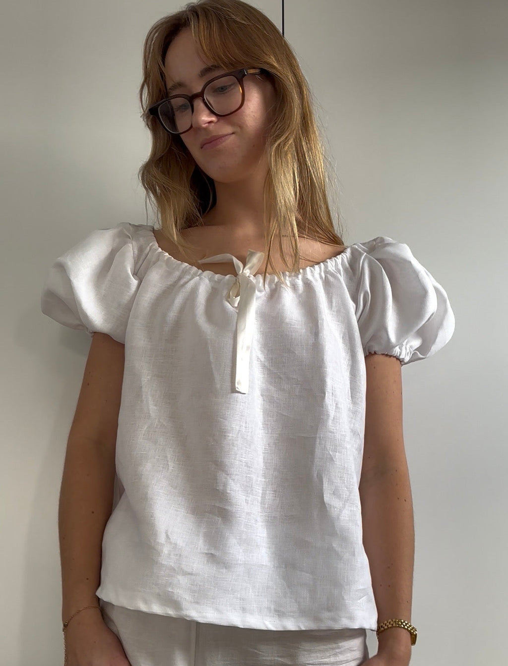 Madeline Blouse in White Linen