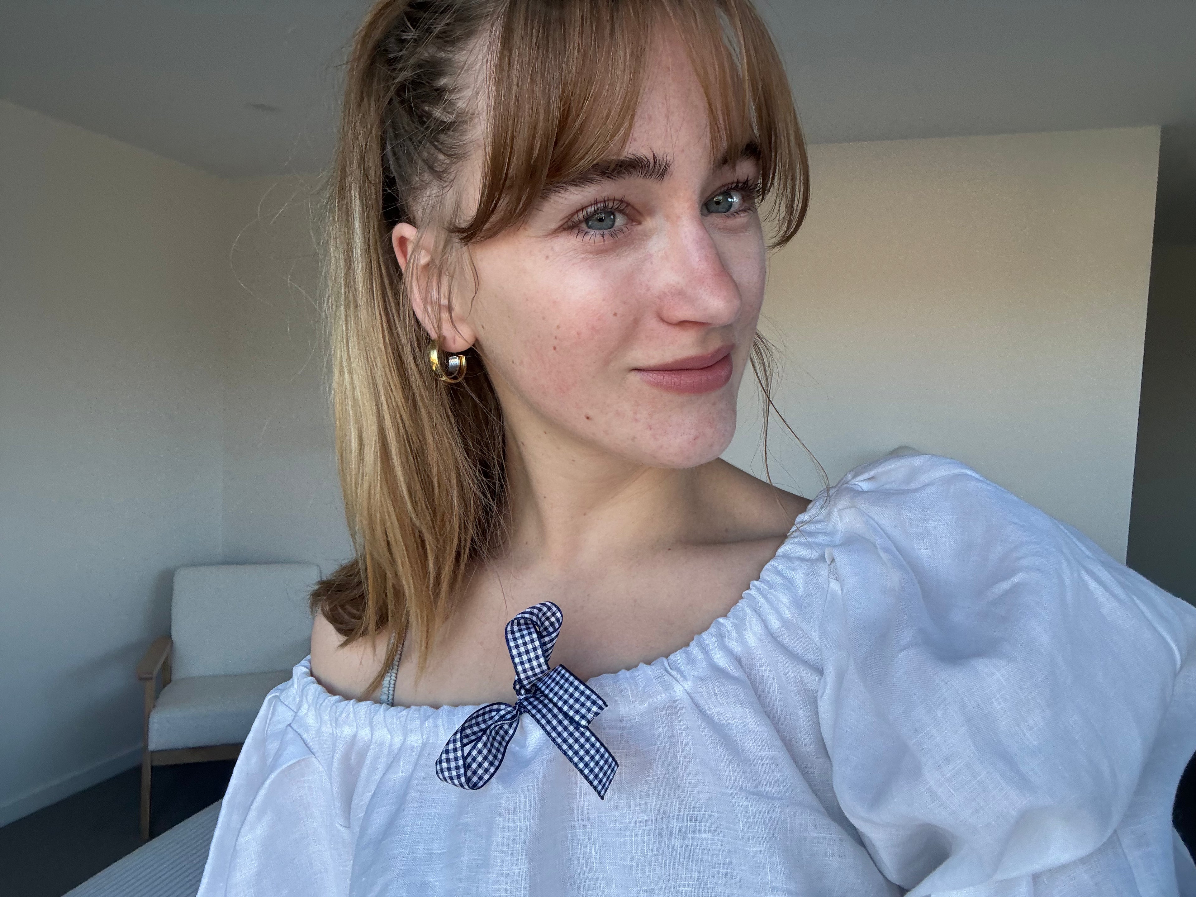 Madeline Full Sleeve Blouse in White Linen