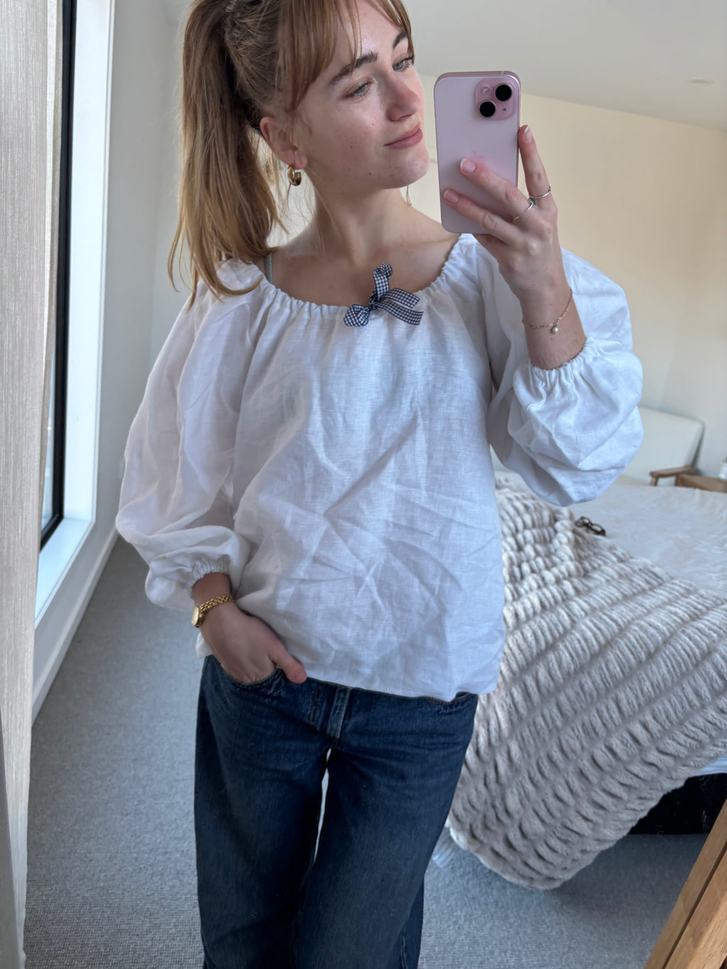 Madeline Full Sleeve Blouse in White Linen