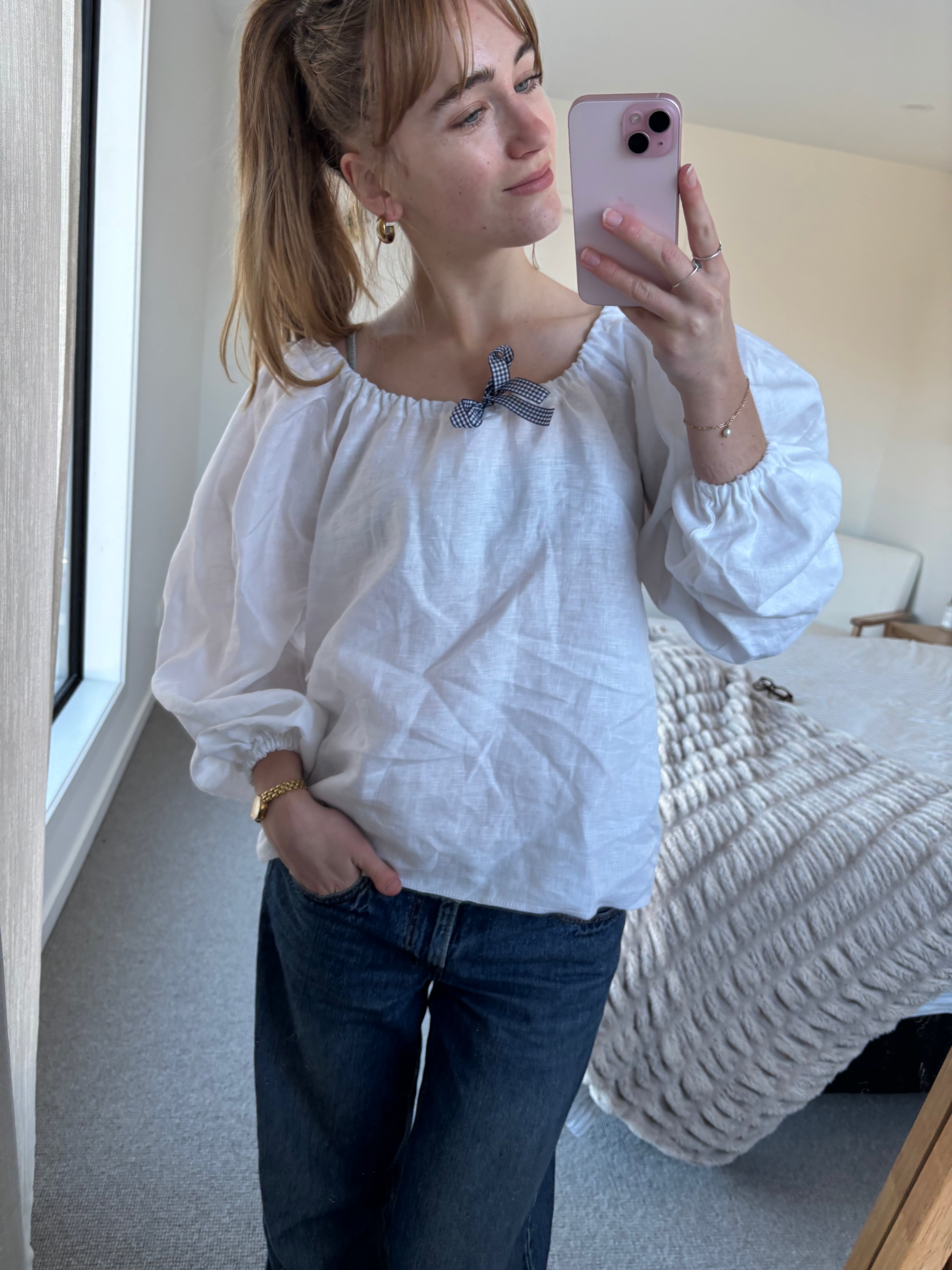 Madeline Full Sleeve Blouse in White Linen