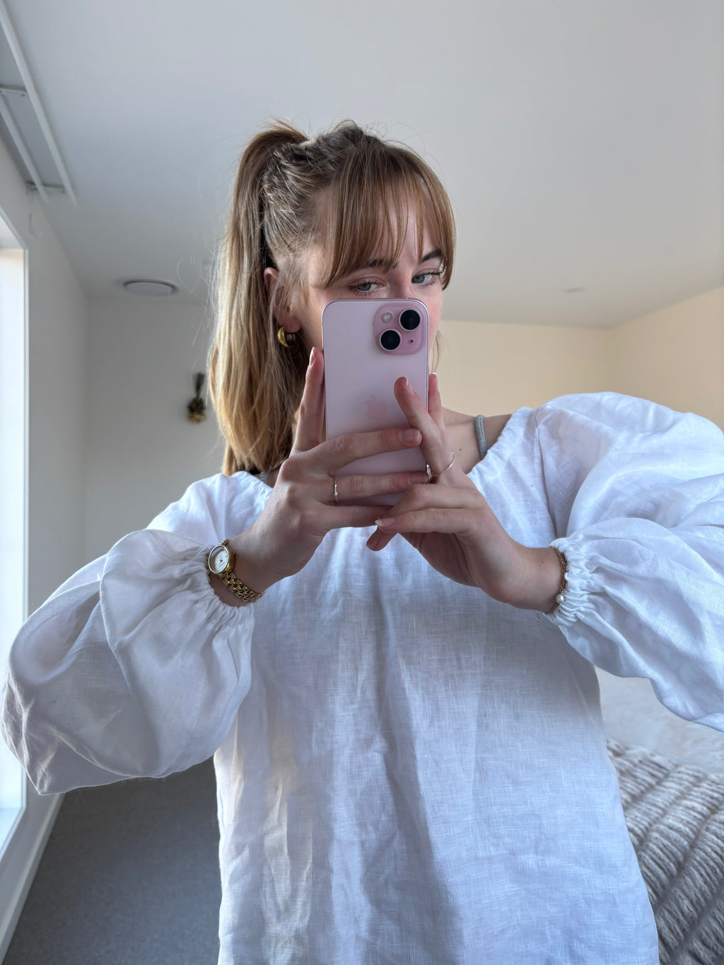Madeline Full Sleeve Blouse in White Linen