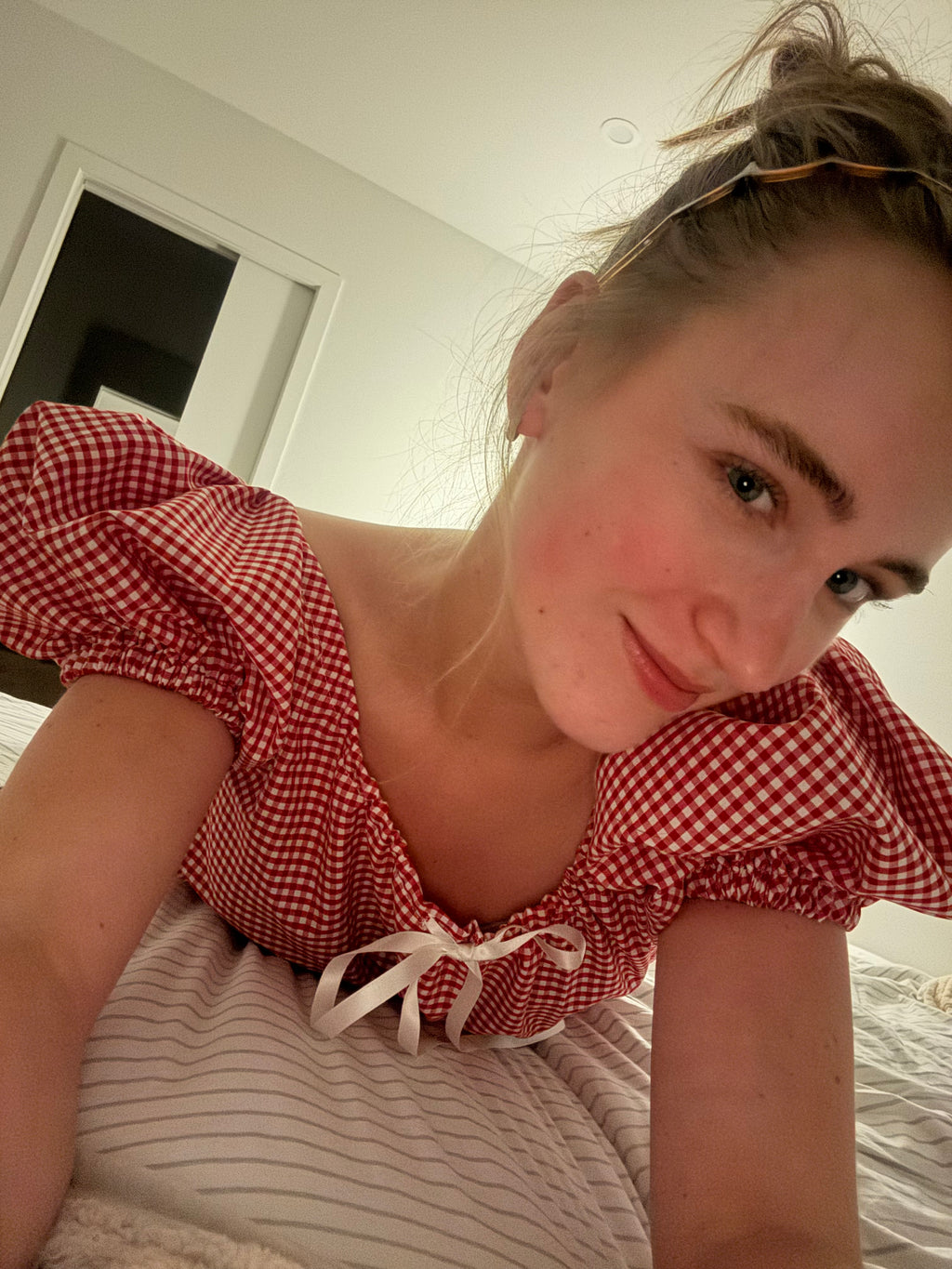 Madeline Blouse in Strawberry Gingham
