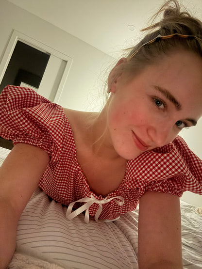 Madeline Blouse in Strawberry Gingham